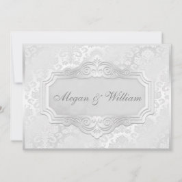 Elegant Silver Damask Wedding Kaart