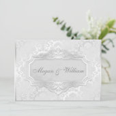 Elegant Silver Damask Wedding Kaart (Staand voorkant)