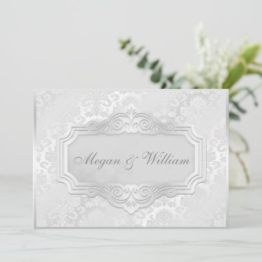 Elegant Silver Damask Wedding Kaart (Staand voorkant)