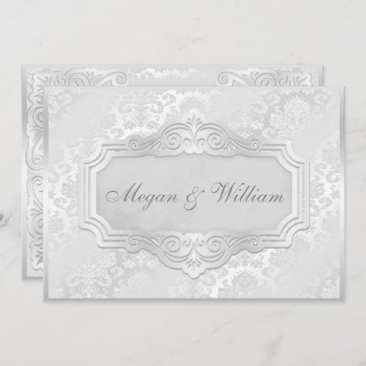 Elegant Silver Damask Wedding Kaart (Voorkant / Achterkant)