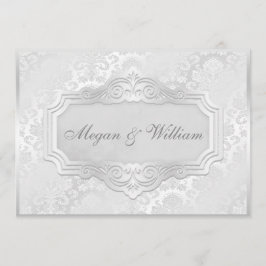Elegant Silver Damask Wedding Kaart