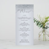Elegant Silver Damask Wedding Menu Kaart (Staand voorkant)