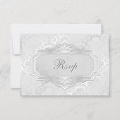 Elegant Silver Damask Wedding Rsvp Kaart (Voorkant)
