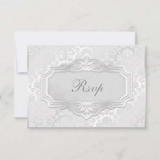 Elegant Silver Damask Wedding Rsvp Kaart (Voorkant)