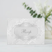 Elegant Silver Damask Wedding Rsvp Kaart (Staand voorkant)