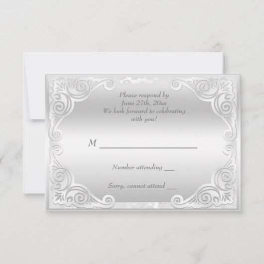 Elegant Silver Damask Wedding Rsvp Kaart (Achterkant)