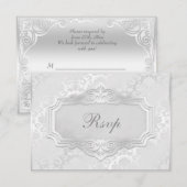 Elegant Silver Damask Wedding Rsvp Kaart (Voorkant / Achterkant)