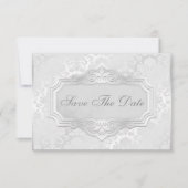 Elegant Silver Damask Wedding Save the Date (Voorkant)