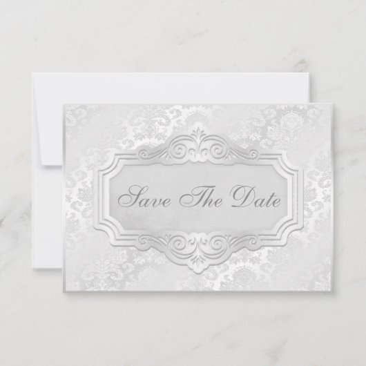 Elegant Silver Damask Wedding Save the Date (Voorkant)