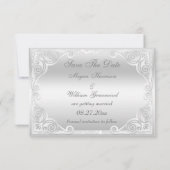 Elegant Silver Damask Wedding Save the Date (Achterkant)