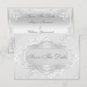 Elegant Silver Damask Wedding Save the Date (Voorkant / Achterkant)