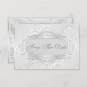 Elegant Silver Damask Wedding Save the Date (Voorkant / Achterkant)
