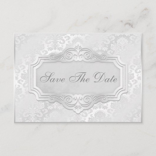 Elegant Silver Damask Wedding Save the Date (Voorkant)