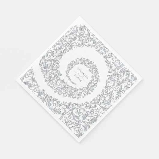 Elegant Silver Damask Wedding Servet (Hoek)