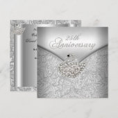 Elegant Silver Damask White Swan 25th Jubileum Kaart (Voorkant / Achterkant)