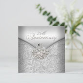 Elegant Silver Damask White Swan 25th Jubileum Kaart (Staand voorkant)