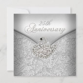 Elegant Silver Damask White Swan 25th Jubileum Kaart (Voorkant)