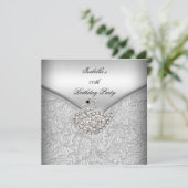 Elegant Silver Damask White Swan Birthday Party Kaart (Staand voorkant)