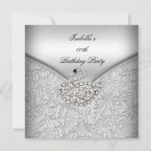 Elegant Silver Damask White Swan Birthday Party Kaart (Voorkant)