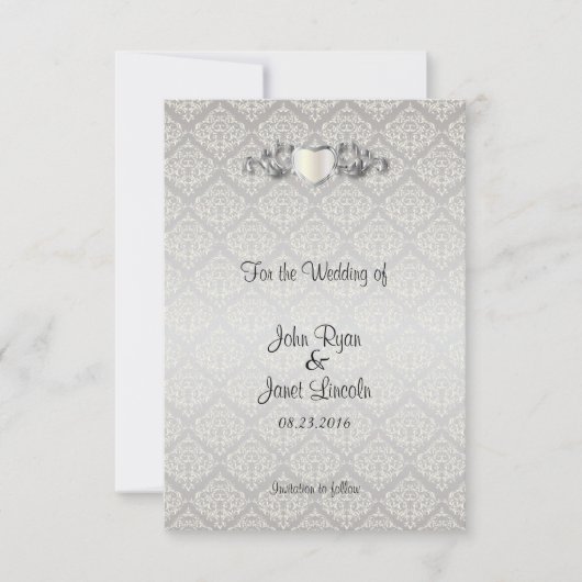 Elegant Silver Damasstijl Save The Date (Voorkant)