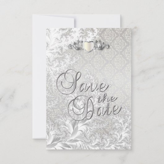 Elegant Silver Damasstijl Save The Date (Achterkant)