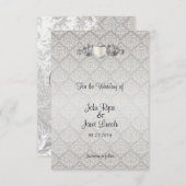 Elegant Silver Damasstijl Save The Date (Voorkant / Achterkant)