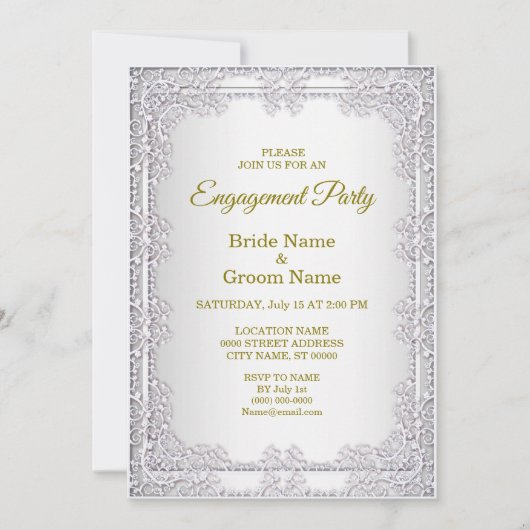 Elegant Silver Decorative Verloving Invitation Kaart (Voorkant)