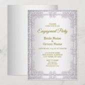 Elegant Silver Decorative Verloving Invitation Kaart (Voorkant / Achterkant)