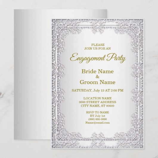 Elegant Silver Decorative Verloving Invitation Kaart (Voorkant / Achterkant)