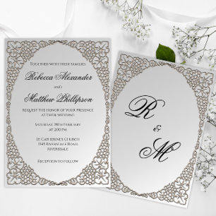 Elegant Silver Decorative Wedding Kaart
