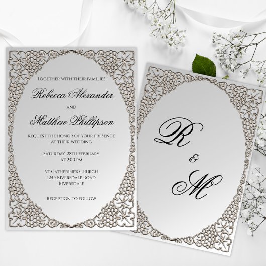 Elegant Silver Decorative Wedding Kaart