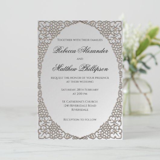 Elegant Silver Decorative Wedding Kaart (Staand voorkant)