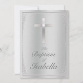 Elegant Silver demask & Cross Baptisme on metal Kaart (Voorkant)