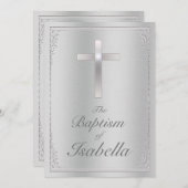 Elegant Silver demask & Cross Baptisme on metal Kaart (Voorkant / Achterkant)
