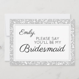 Elegant Silver Diamond Glitter Bridesmaid Kaart