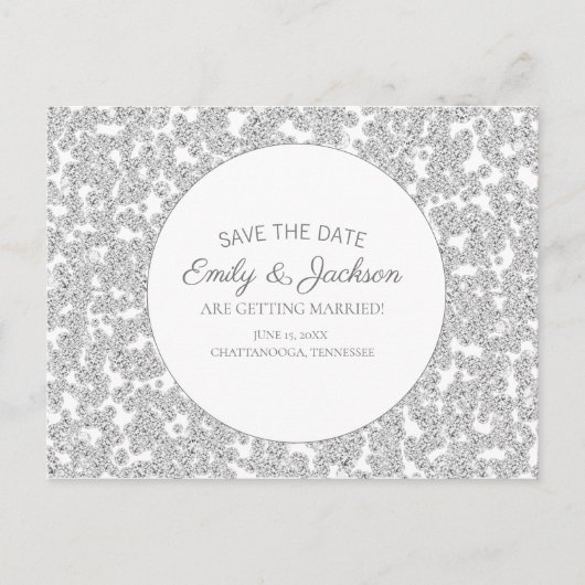 Elegant Silver Diamond Glitter Wedding Save Date Briefkaart (Voorkant)
