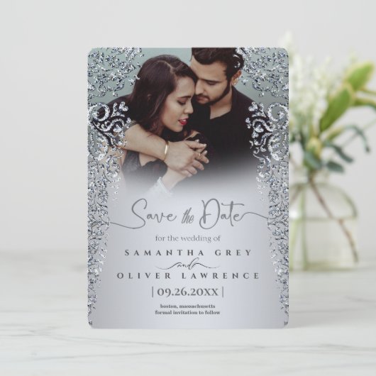 Elegant Silver Diamond Save the Date Kaart (Staand voorkant)