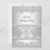 Elegant Silver Diamond White Lace Birthday Party Kaart (Voorkant)