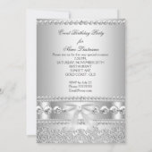 Elegant Silver Diamond White Lace Birthday Party Kaart (Achterkant)