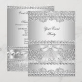 Elegant Silver Diamond White Lace Party Kaart (Voorkant / Achterkant)