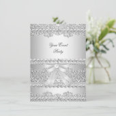 Elegant Silver Diamond White Lace Party Kaart (Staand voorkant)
