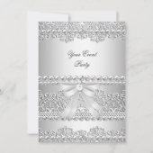 Elegant Silver Diamond White Lace Party Kaart (Voorkant)