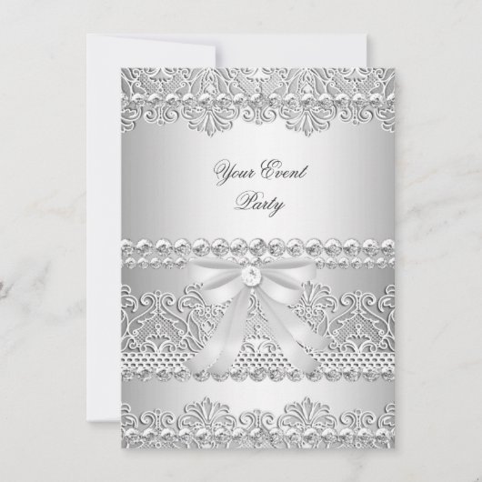 Elegant Silver Diamond White Lace Party Kaart (Voorkant)