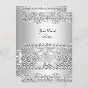 Elegant Silver Diamond White Lace Party Kaart