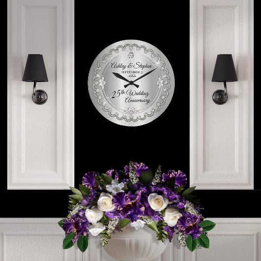 Elegant Silver Diamonds 25th Wedding Jubileum Grote Klok