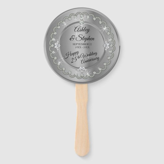 Elegant Silver Diamonds 25th Wedding Jubileum Handwaaier (Achterkant)