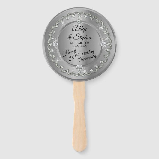 Elegant Silver Diamonds 25th Wedding Jubileum Handwaaier (Voorkant)