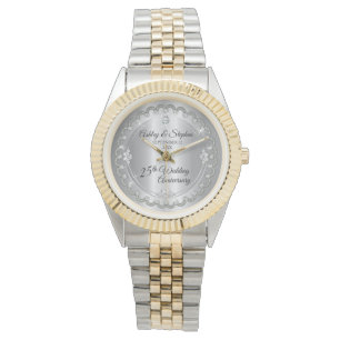 Elegant Silver Diamonds 25th Wedding Jubileum Horloge