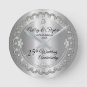 Elegant Silver Diamonds 25th Wedding Jubileum Ronde Klok (Voorkant)