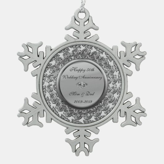 Elegant Silver Diamonds 50th Wedding Jubileum Tin Sneeuwvlok Ornament (Voorkant)
